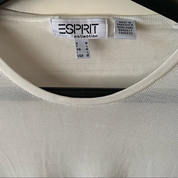 90's ESPRIT Vintage White with Black Stripe Light Weight Sheer Long-sleeved Top - Picture 3 of 9